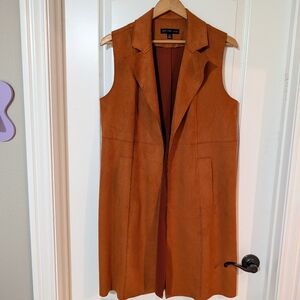 Joan Vass Faux Suede Burnt Orange Long Vest